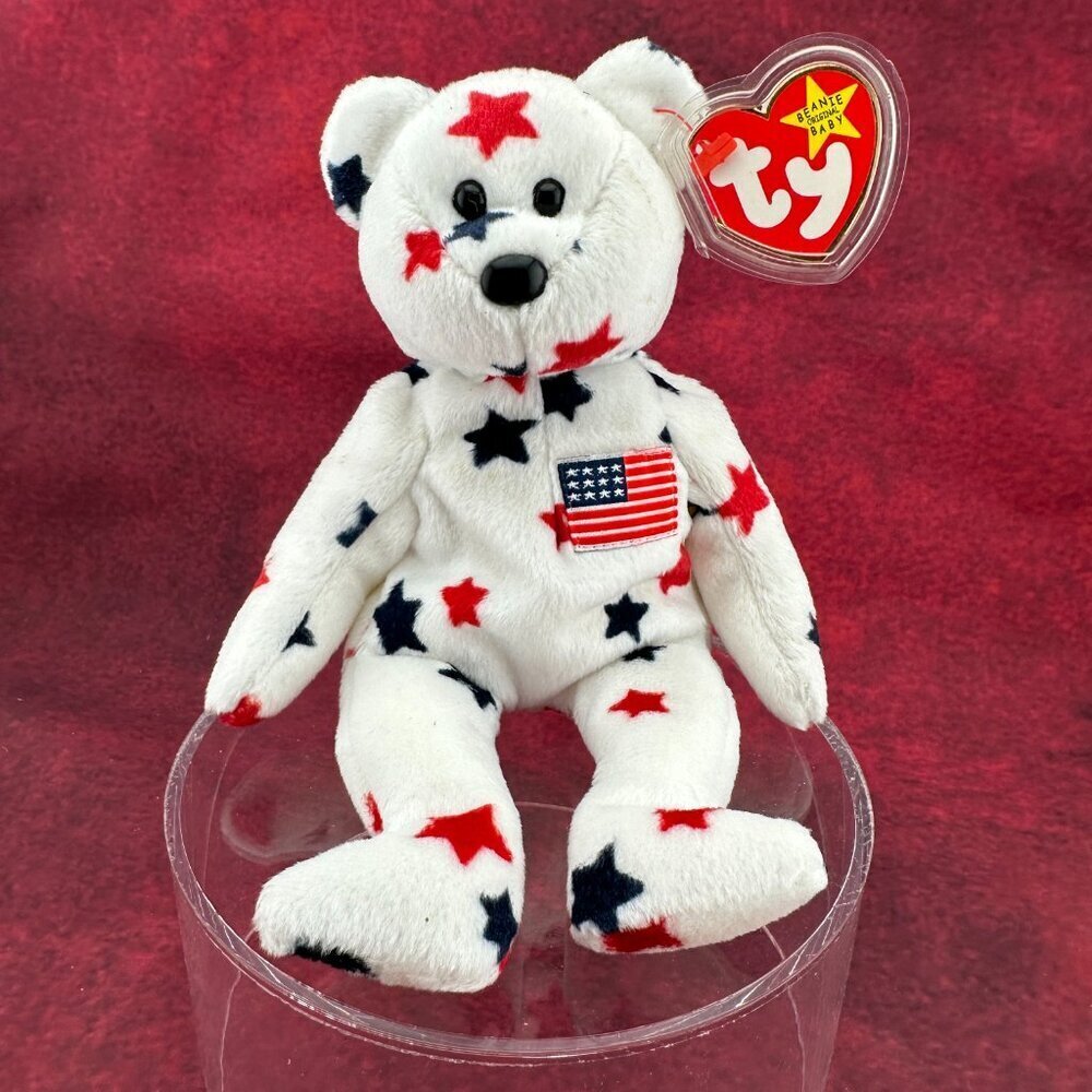 TY BEANIE BABIES BABY "GLORY" PLUSH STUFFED BEAR PATRIOTIC, RARE